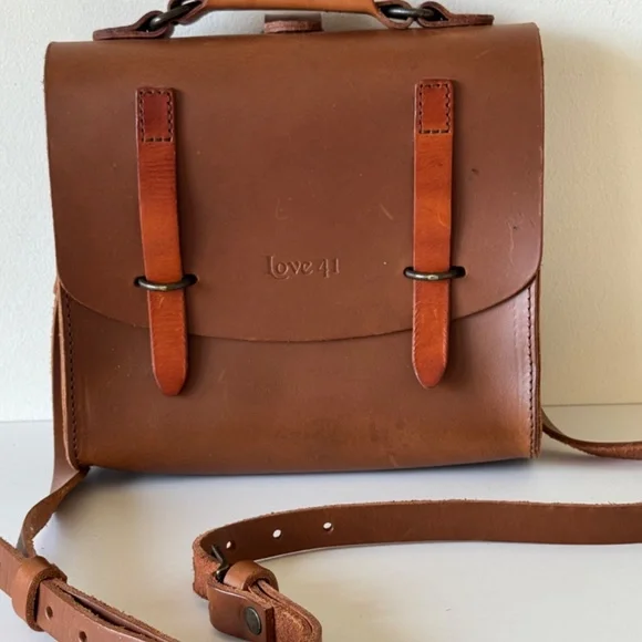 Love 41 Leather Brown Satchel Crossbody Bag Handmade Rustic Purse Rustic - Picture 10 of 15